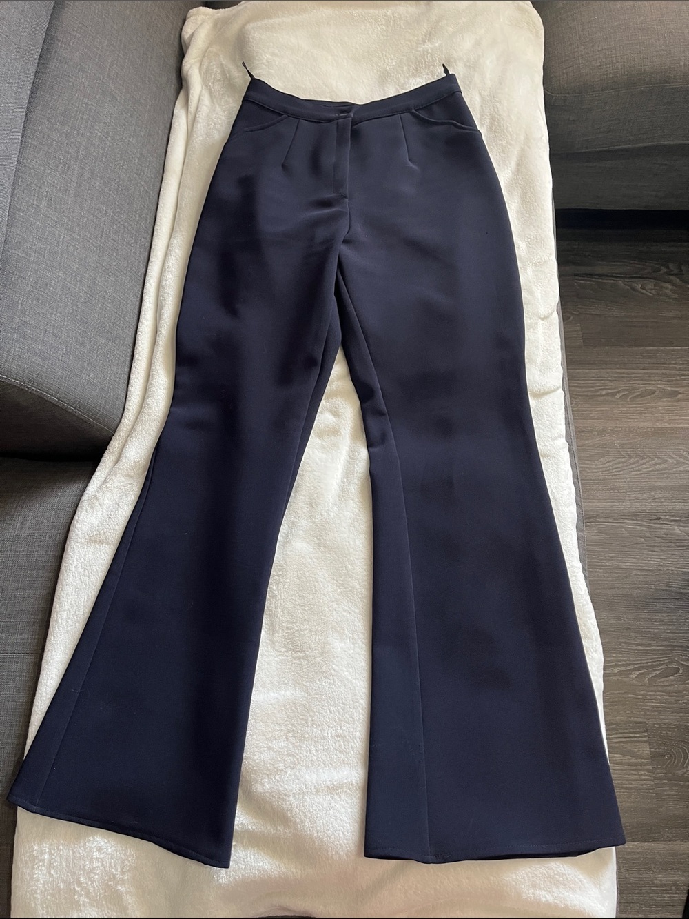 High-Rise Navy Flare Pants — Polished Workwear